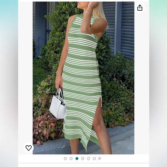 PRETTYGARDEN Womens Knit Side Slit Striped Long Tank Dress green - Picture 3 of 6